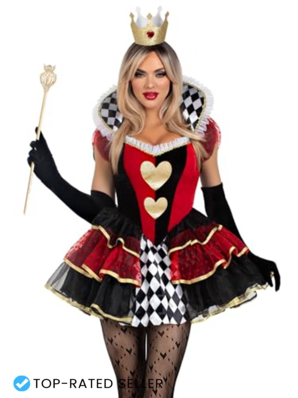 2 Pc Queen of Hearts Halloween Costume Tiered Dress Crown Women